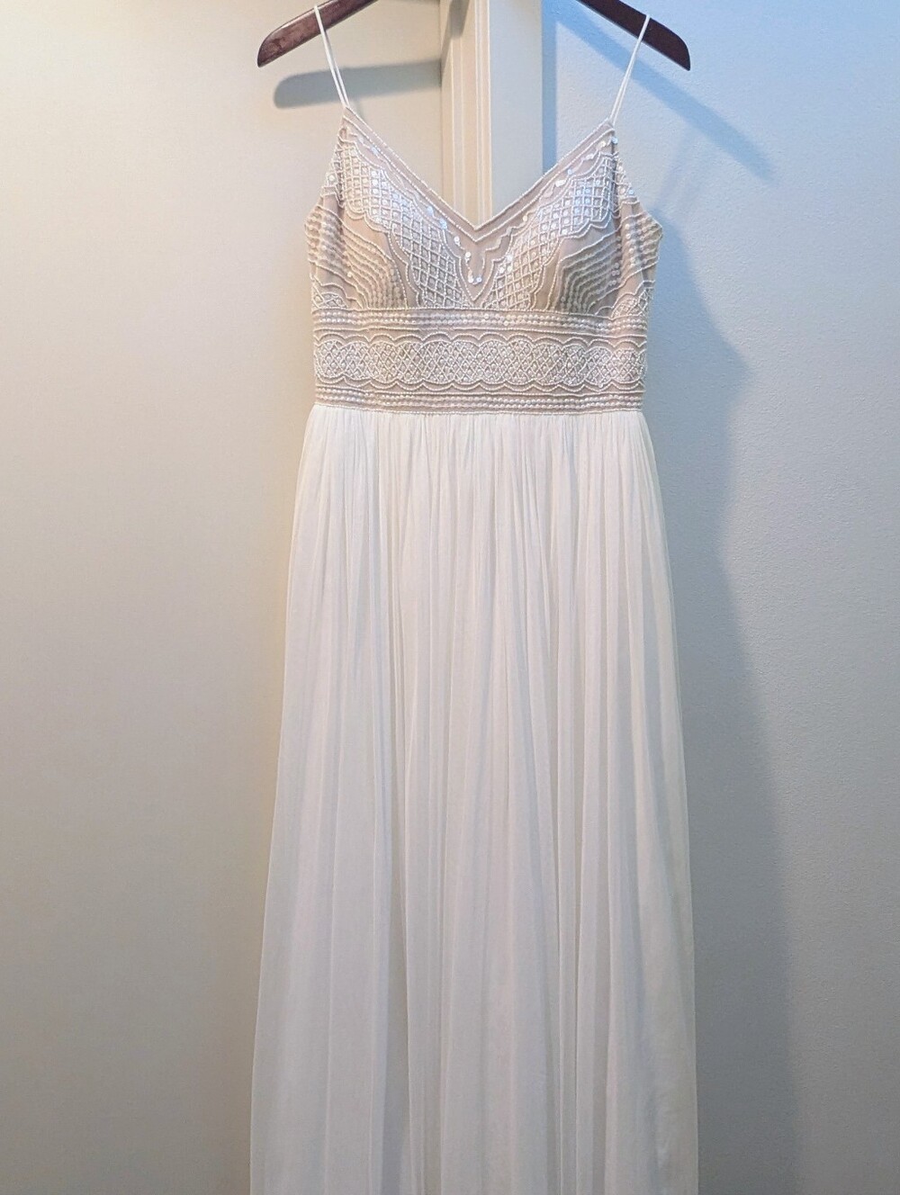 Adrianna X BHLDN Size 8 Tulle Beaded Ivory Dress